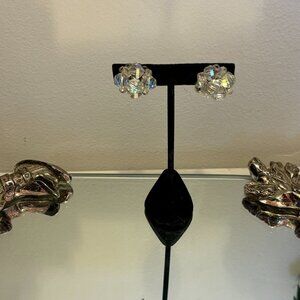 Vintage clip on earrings AB crystal by Laguna